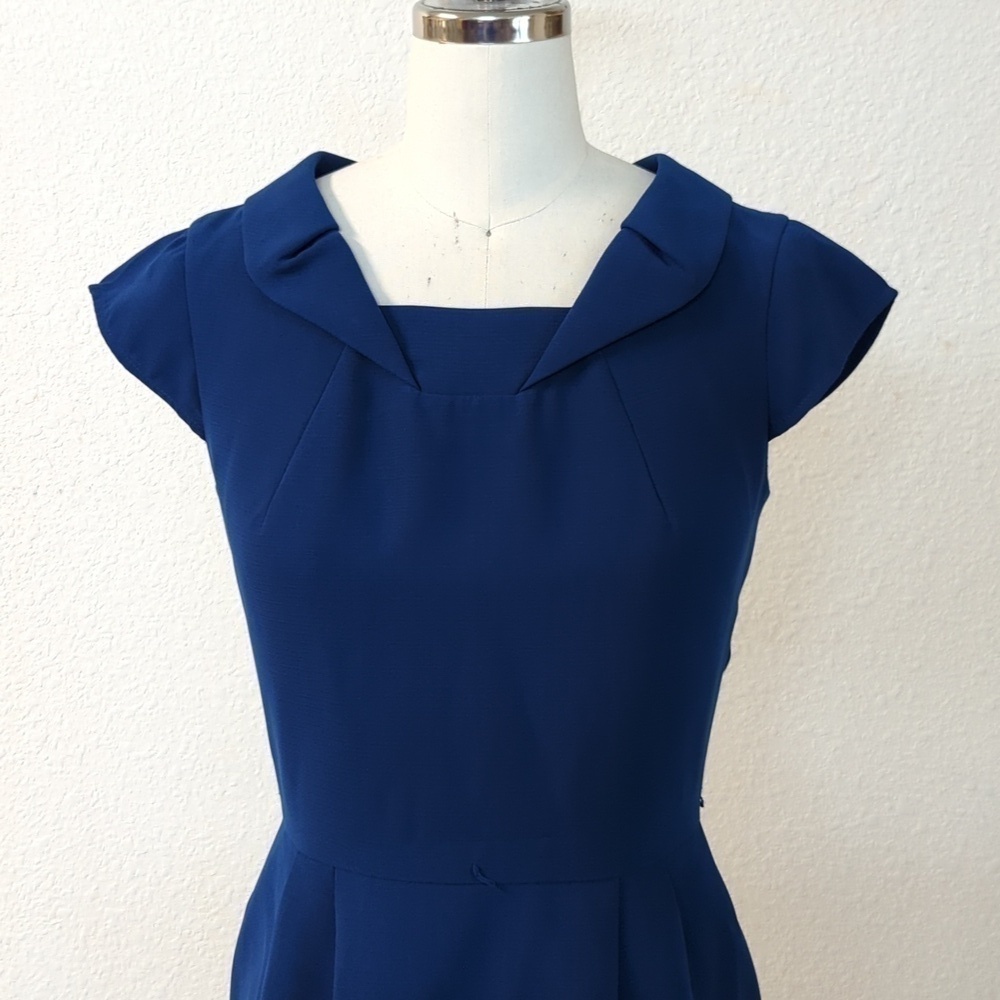 Calvin Klein Folded Neckline Sheath Dress Blue S/M preppy Business casual - Picture 3 of 4